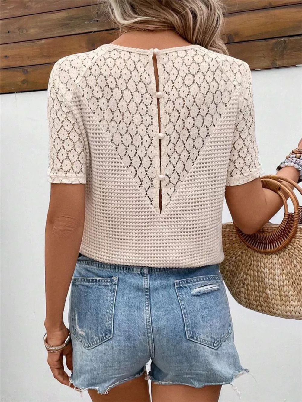 Zara Spring Summer New Lace Backless Short Sleeve Casual Tee